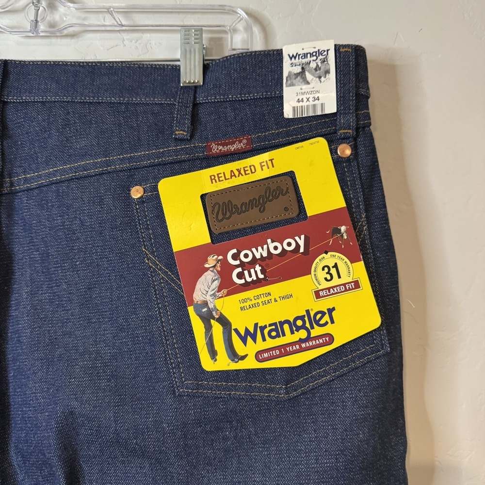 Wrangler Jeans Mens 44x34 Dark Wash Relaxed Fit 31MWZ Cowboy Cut Western Denim - Picture 8 of 9